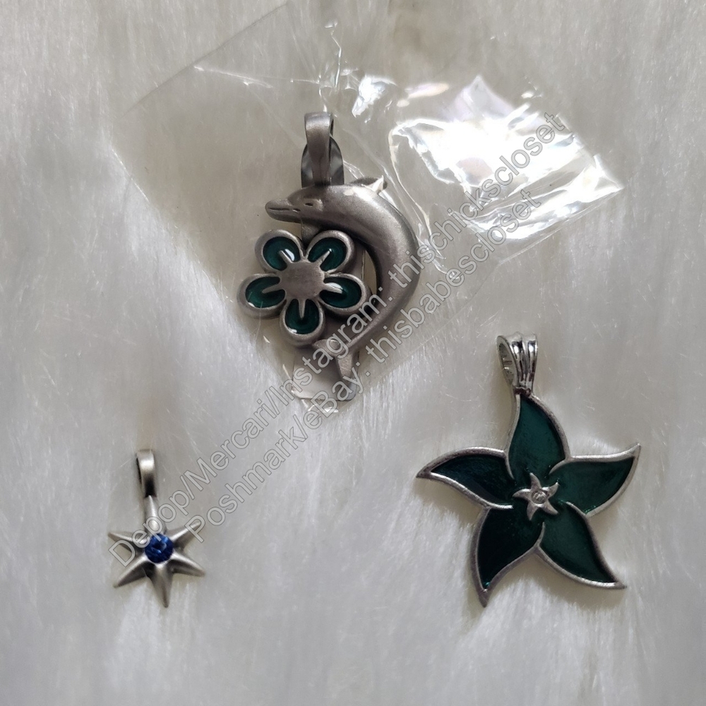 ❤️NWT Bico Australia Pewter Swarovski Crystal Dolphin/Hibiscus Pendants Bundle